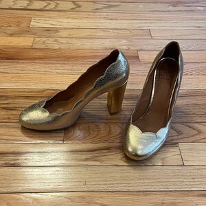 Sezane high Helena pumps in gold leather size 39 US8